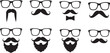 © raed - Glasses and mustache vector set. Simple glasses and mustache shape illustration, editable elements, can be used in logo design