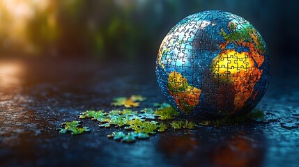 Wall Mural - puzzle globe representing and progress for our planet