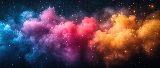 Wall Mural - cosmic clouds shimmer with vibrant hues. orange, pink, purple, and blue blend in a celestial spectac