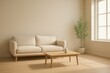 © Kitta Studio - Cozy Minimalist Room with Light Sofa and Green Plant by Window