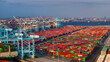 © Amazing Aerial - Los Angeles, United States - March 2025: Aerial View of Long Island port harbor, in Los Angeles, USA.