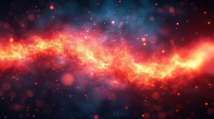 Wall Mural - fiery trail with blurred dots across dark space, blending red, orange, and blue