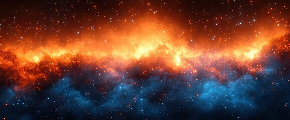 Wall Mural - fiery nebulae with orange and blue hues, filled with twinkling starlight