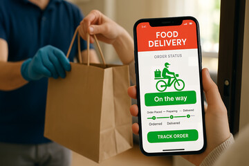 hand holding a smart phone with food delivery app open