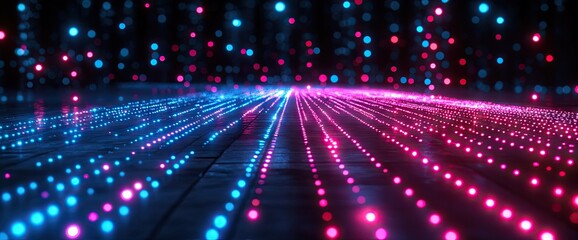 Wall Mural - abstract composition featuring neon lights in blue and pink arranged in orderly formations