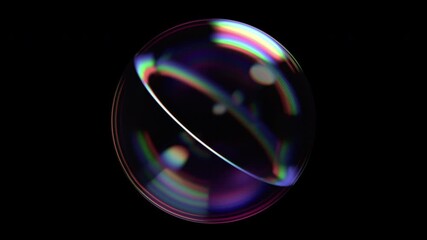 Wall Mural - abstract animation of glass colorful sphere on black background, 4k looping video, 3d render