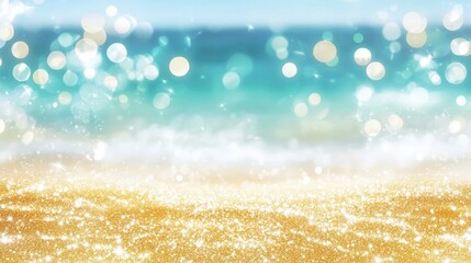 Wall Mural - sparkling golden sandy beach meets turquoise ocean waters, creating a dreamy summer landscape with s