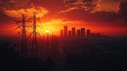 Wall Mural - A power outage in a city due to excessive electricity use during extreme heat.