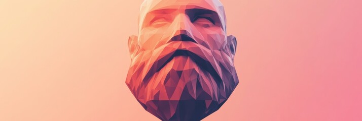 Fototapete - Unique low-poly geometric beard design in 3D style on a soft gradient background creating a modern artistic effect