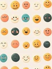 Fototapete - Cute minimal emoji stickers in a neat pattern over a cream background featuring soft art ideal for a cheerful atmosphere