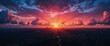 © Ilia - A breathtaking cityscape unfolds under a vibrant sky, where the sun casts radiant rays through the clouds, illuminating the horizon