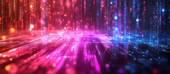 Wall Mural - digital rain falling on circuit board; tech background
