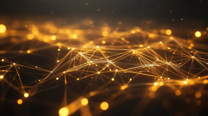 Poster - abstract golden network connection on dark background.