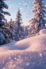 Wall Mural - sparkling snow drifts in a sunlit pine forest.