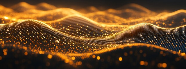 Poster - abstract golden glowing particles wave.