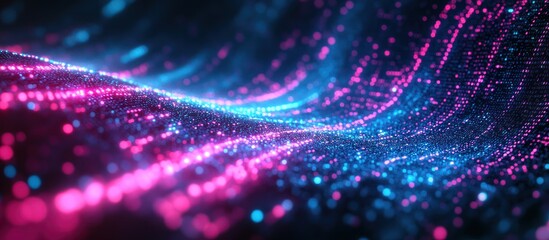 Wall Mural - pink blue particle waves flow, abstract background, tech