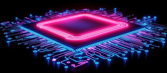 Wall Mural - glowing cpu on circuit board, tech background
