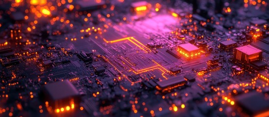 Wall Mural - illuminated circuit board closeup. tech background