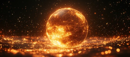 Wall Mural - fiery globe, network connections, dark background, energy