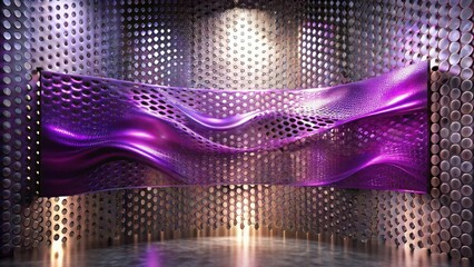 Fototapete - Abstract Purple Metallic Wave Panel Design with Perforated Metal Background