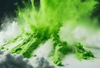Wall Mural - bright isolated festival industrial burst holi background powder color concept green print white exp