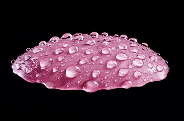Wall Mural - pink petal covered in water droplets against a black background.