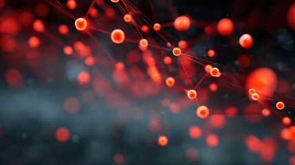Abstract red and black molecular network background.