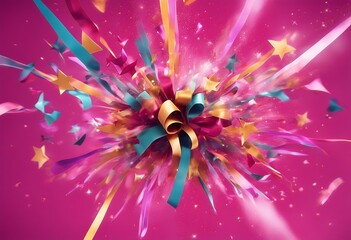 Wall Mural - style explosion stars evoking energy pink background colorful vibrant excitement bright comic ribbon