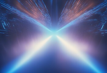 Wall Mural - spotlights blue symmetrical empty furutic lines scene rays beams light abstract background reflectio