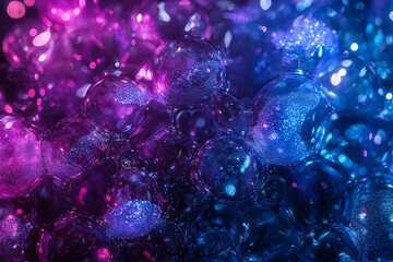 Wall Mural - abstract background with glowing purple and blue bubbles