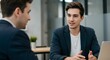 © Matheus - Two men in suits engage in a focused discussion at an office table, highlighting a professional and collaborative business environment.