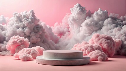 Aufkleber - Pastel Dreamscape A Two-Tiered Display Poised Amidst Fluffy Clouds of Pink and White