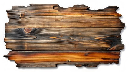 Leinwandbilder - Rustic Weathered Wooden Plank with Irregular Edges, Showing Signs of Age and Fire Damage, Ideal for Backgrounds or Text Overlay