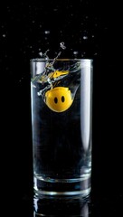 Fototapete -  A single smile in water is being squeezed to release its juice.