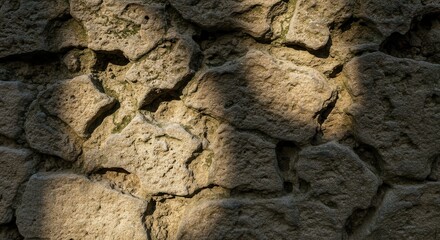 Leinwandbilder - Weathered stone wall surface displaying natural textures and shadows