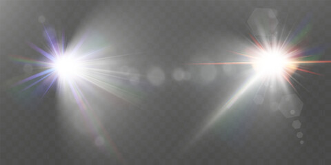 Aufkleber - Glowing light effects with transparency, lens flare, radiant beams, starbursts, and luminous sparkles for overlays and design.
