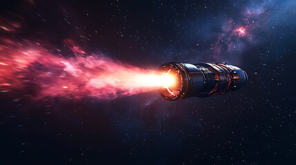 Wall Mural - Futuristic spacecraft hurtling through space leaving a blazing trail of energy against a backdrop of swirling nebulae and distant stars.