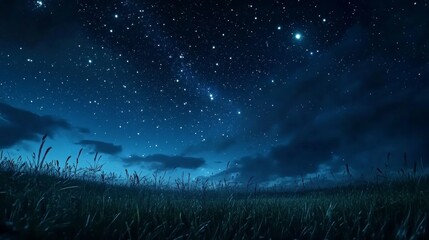 Wall Mural - night sky filled with stars above a quiet rural field