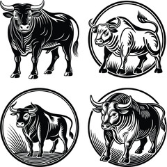 minimalist black and white vector illustration of a bull modern silhouette.