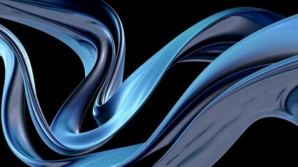 Wall Mural - Dynamic abstract video featuring smooth, intertwined blue ribbons against a black background, captured from a low-angle perspective. Live desktop wallpaper.