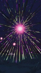 Wall Mural - vibrant cosmic explosion in a night sky, viewed from a low angle. the video captures colorful streak