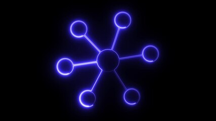 Network diagram, social connections, glowing neon lines, central figure, radiating connections, business networking digital networking interface connection system animation.