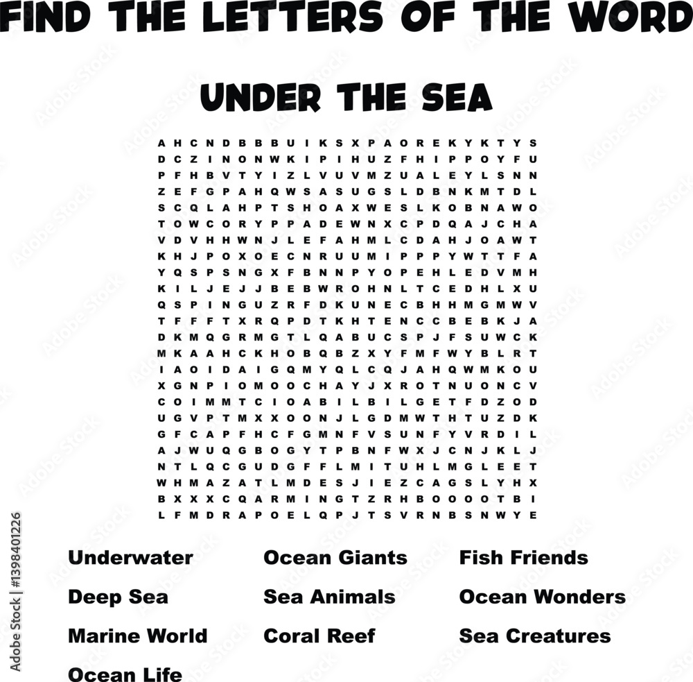 Under The Sea Word Search Puzzle For Educational Ocean Themed Activity ...