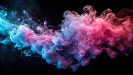 Poster - Abstract Swirling Clouds of Pink and Blue Smoke on Black Background