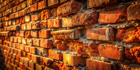 Poster - Golden Hour Illumination on an Aged Brick Wall, Showing Texture and Decay
