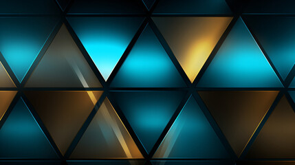 Fototapete - Triangular gradient texture with black, cyan, and gold glow, perfect for futuristic, luxury high-tech displays.


