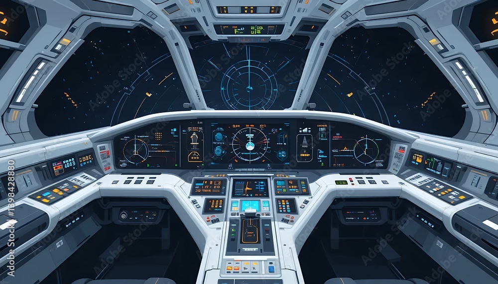 Futuristic Spaceship Cockpit Sleek Control Panel Design with High ...