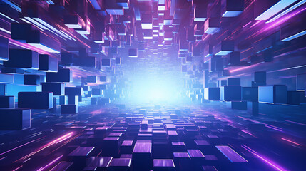 Leinwandbilder - Striking techy design with glowing purple and blue cubes, futuristic architecture, perfect for digital presentations.


