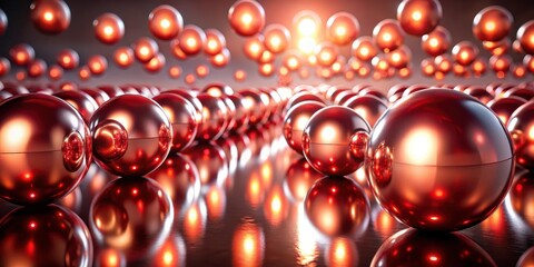 Fototapete - Abstract Reflective Spheres in a Glowing Red Arrangement on a Dark Surface
