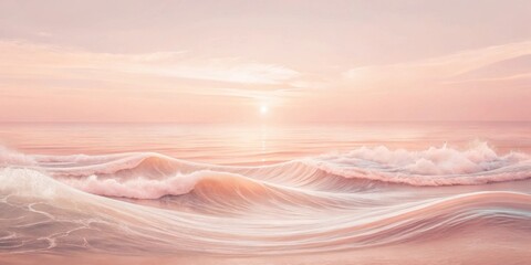 Poster - Serene Pastel Ocean Waves at Sunrise, Gentle Breakers Rolling In on a Calm Sandy Shore